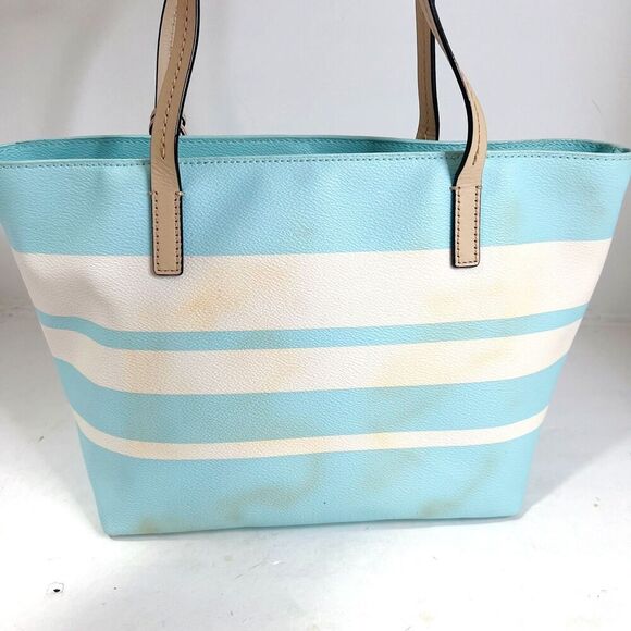 Kate Spade Hawthorne Lane Grace Blue White Striped Leather Tote Bag Shoulder Bag - Picture 4 of 10